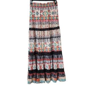 Lapis‎ Anthropologie Paisley Maxi Ruffled Skirt Women's Small